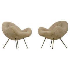 Pair of 1950s Organic Fritz Neth Lounge Chairs Teddy Fur Mid-Century Modern C