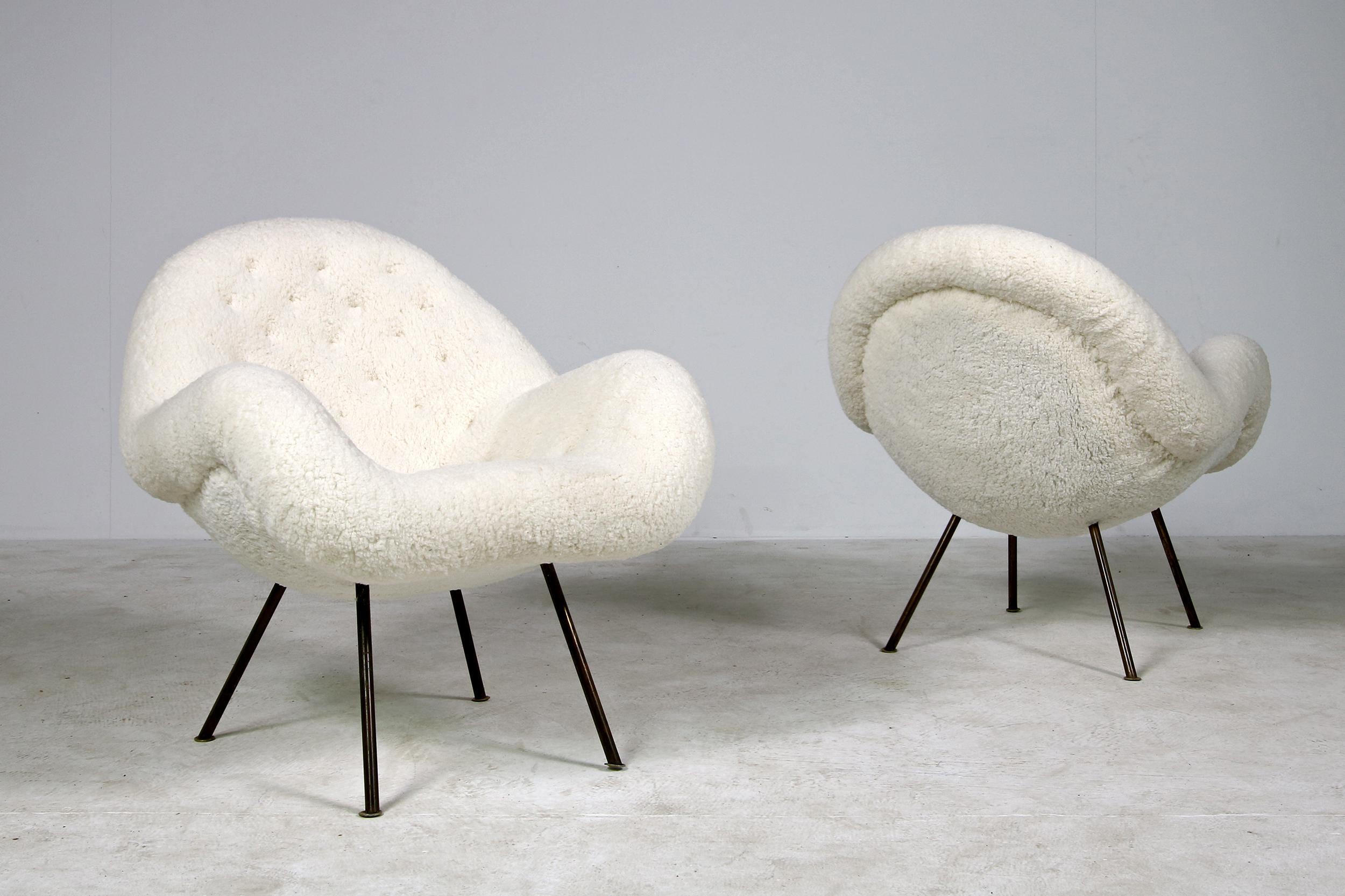 German Pair of 1950s Organic Fritz Neth Lounge Chairs Teddy Fur Mid-Century Modern For Sale