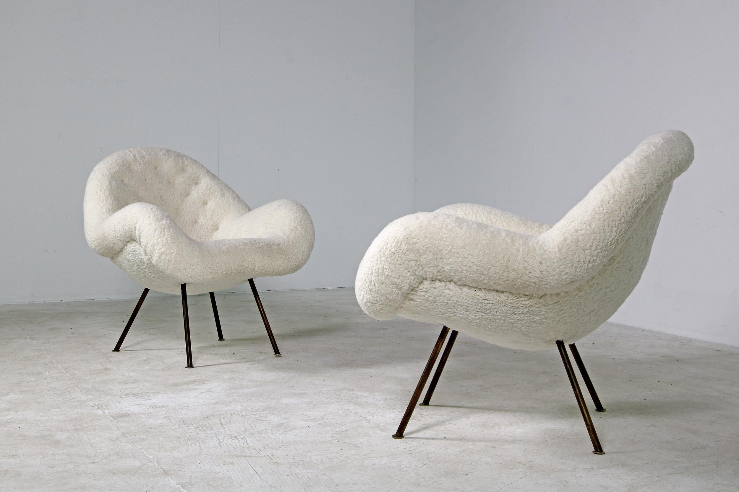 20th Century Pair of 1950s Organic Fritz Neth Lounge Chairs Teddy Fur Mid-Century Modern For Sale