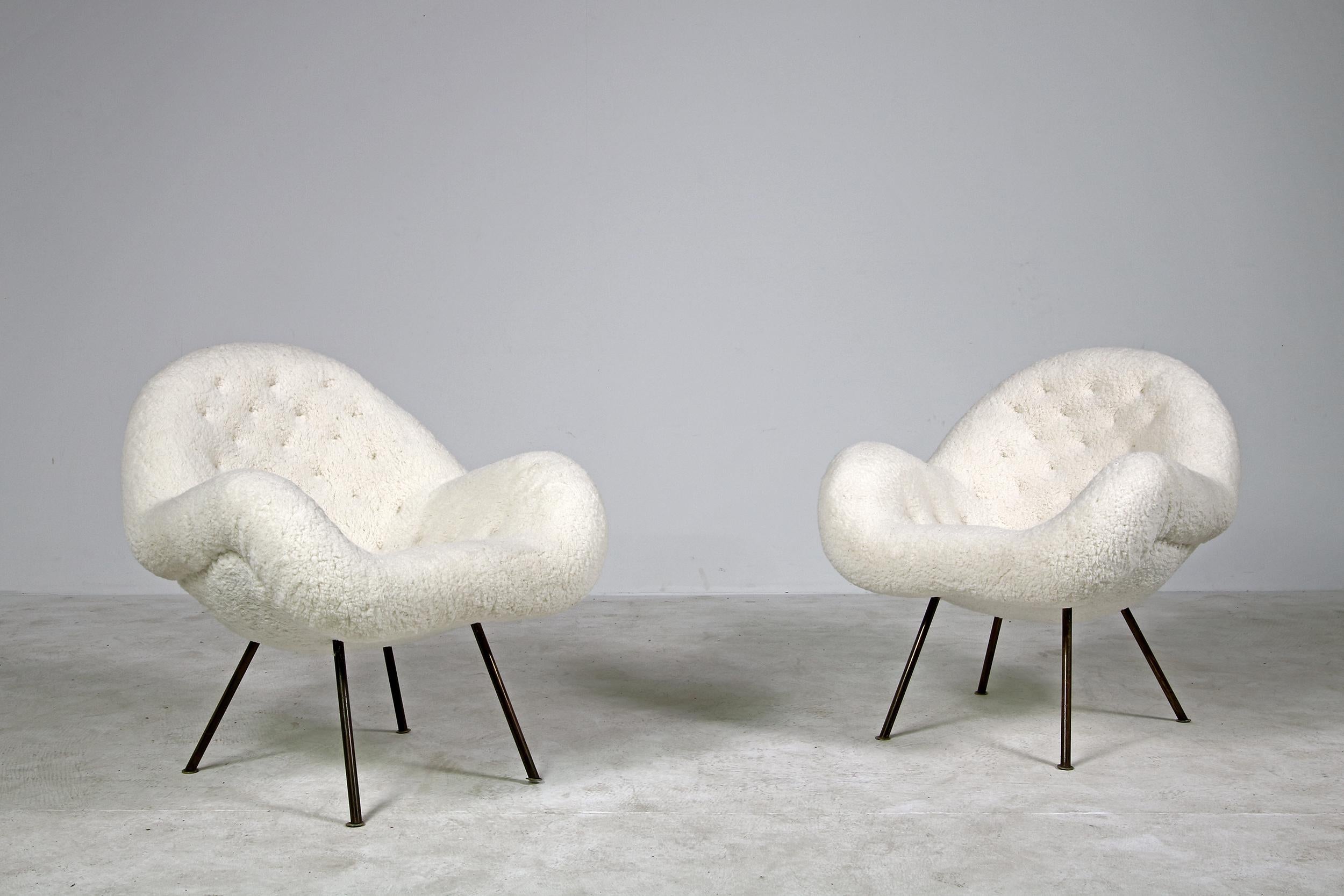 Pair of 1950s Organic Fritz Neth Lounge Chairs Teddy Fur Mid-Century Modern For Sale 2