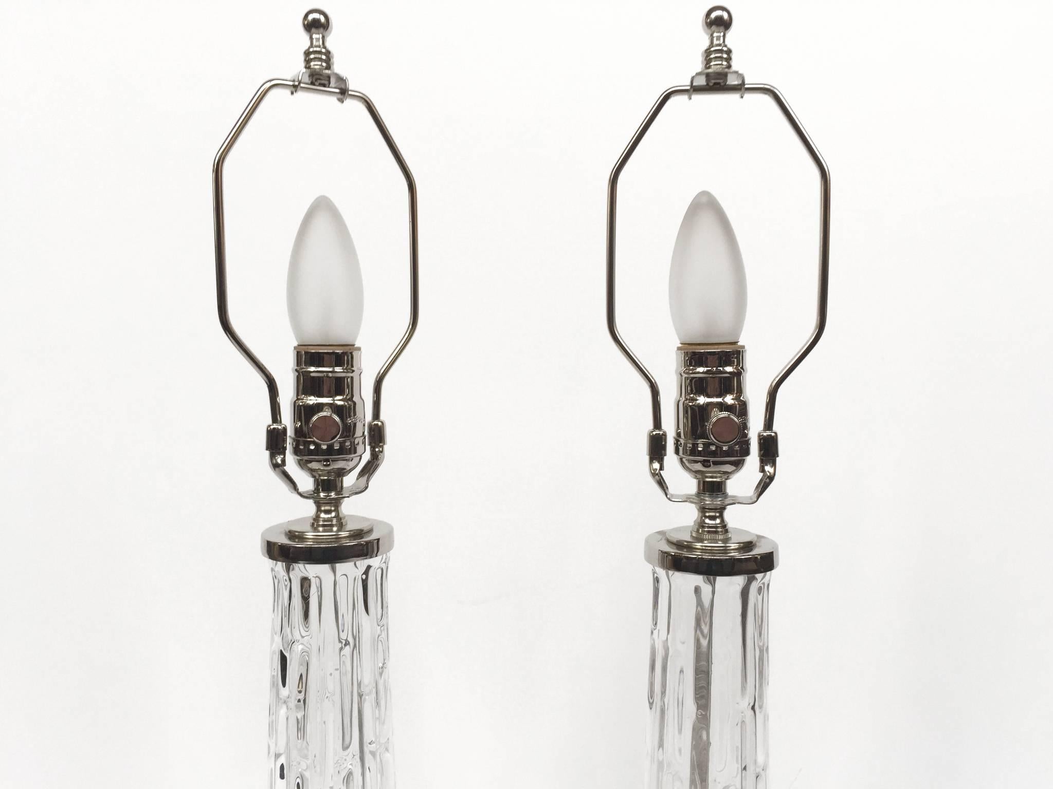 Swedish Pair of 1950s Orrefors Art Glass Table Lamps by Carl Fagerlund For Sale