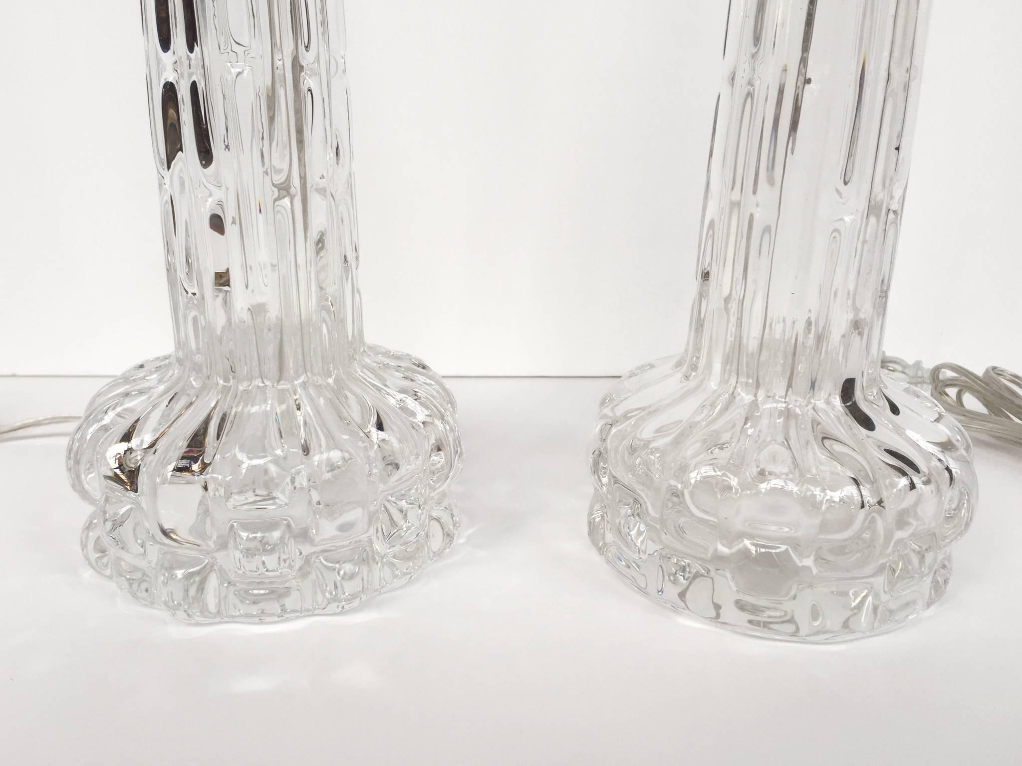 Pair of 1950s Orrefors Art Glass Table Lamps by Carl Fagerlund For Sale 1
