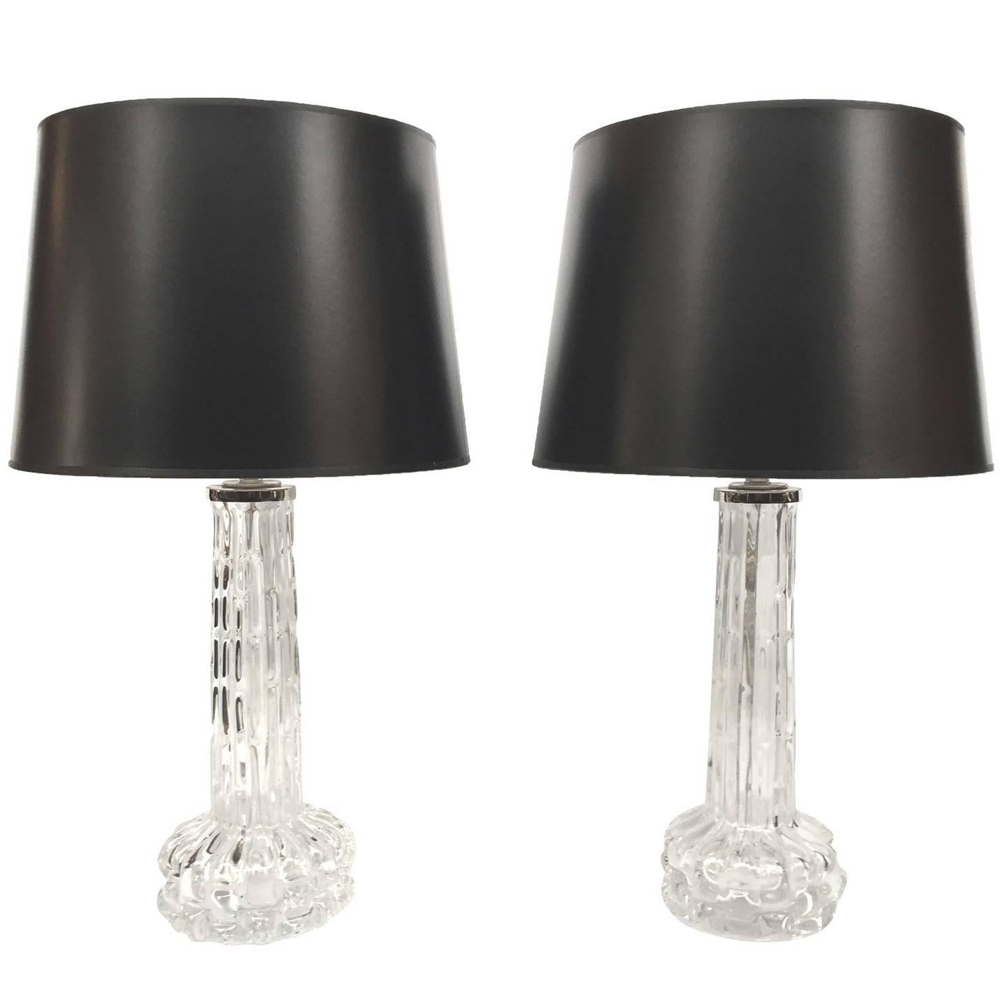 Pair of 1950s Orrefors Art Glass Table Lamps by Carl Fagerlund For Sale