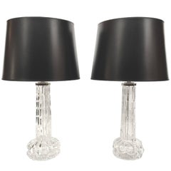 Retro Pair of 1950s Orrefors Art Glass Table Lamps by Carl Fagerlund