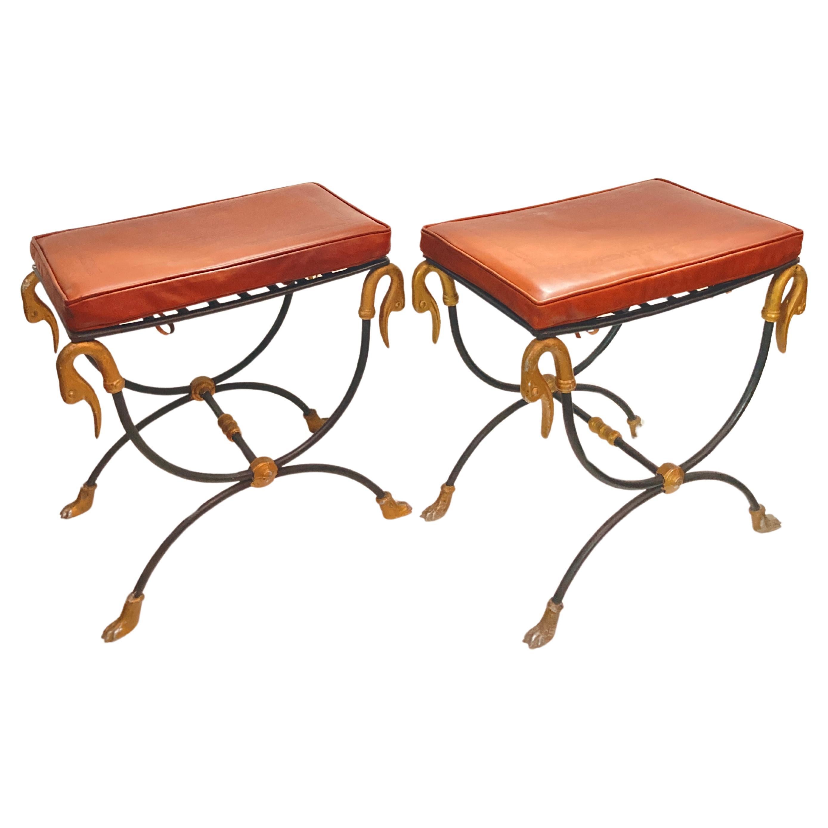 Pair of 1950's Ottomans attributed to Jansen For Sale