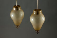 Pair of 1950s Paavo Tynell Rare Opaline Glass Pendants, Model 1090, TAITO Oy
