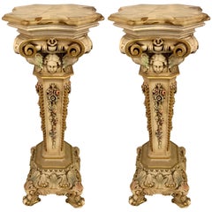 Pair of 1950s Painted and Carved Onyx Top Pedestals