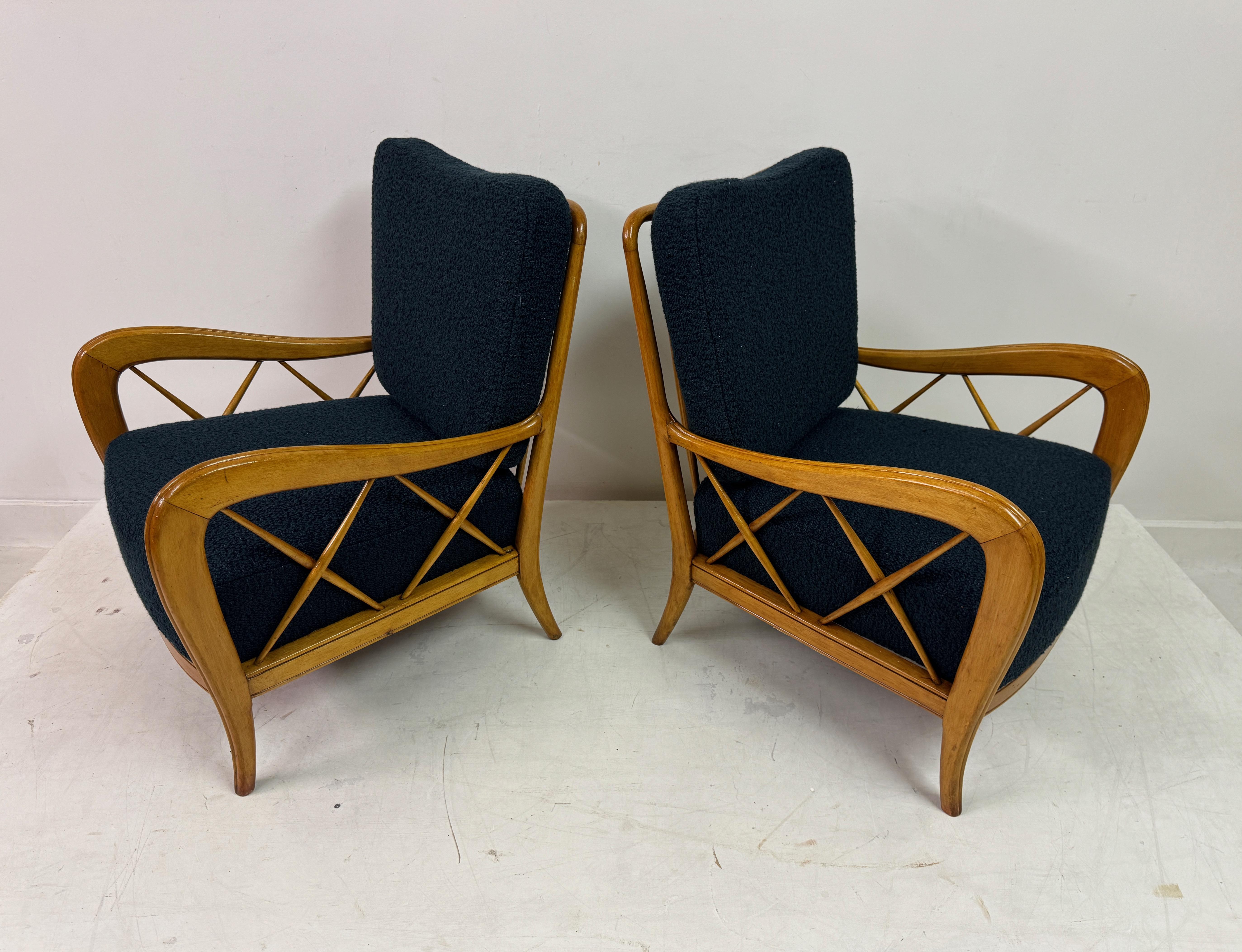 Pair Of 1950s Paolo Buffa Style Armchairs In Boucle For Sale 4