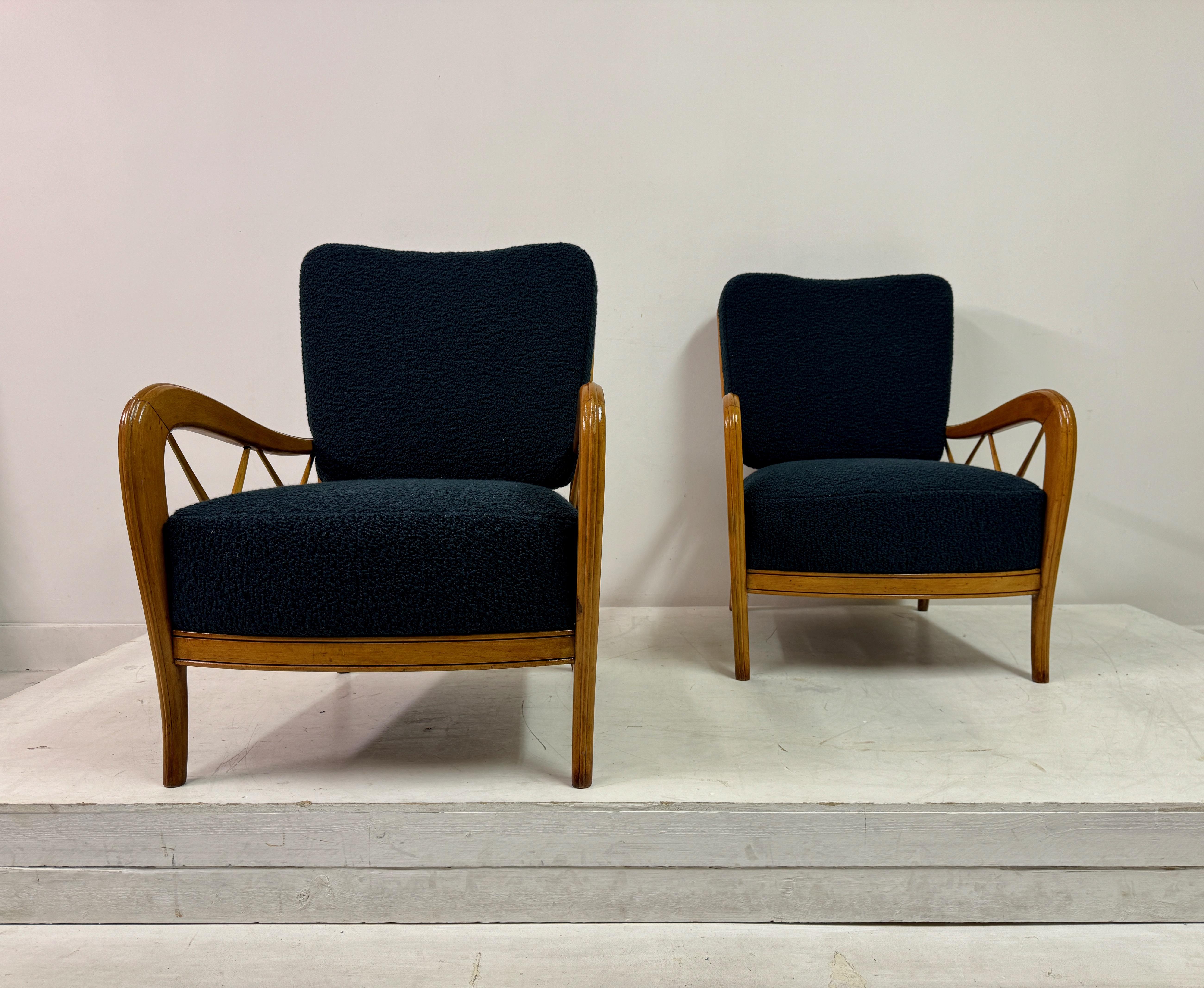 Pair Of 1950s Paolo Buffa Style Armchairs In Boucle For Sale 5