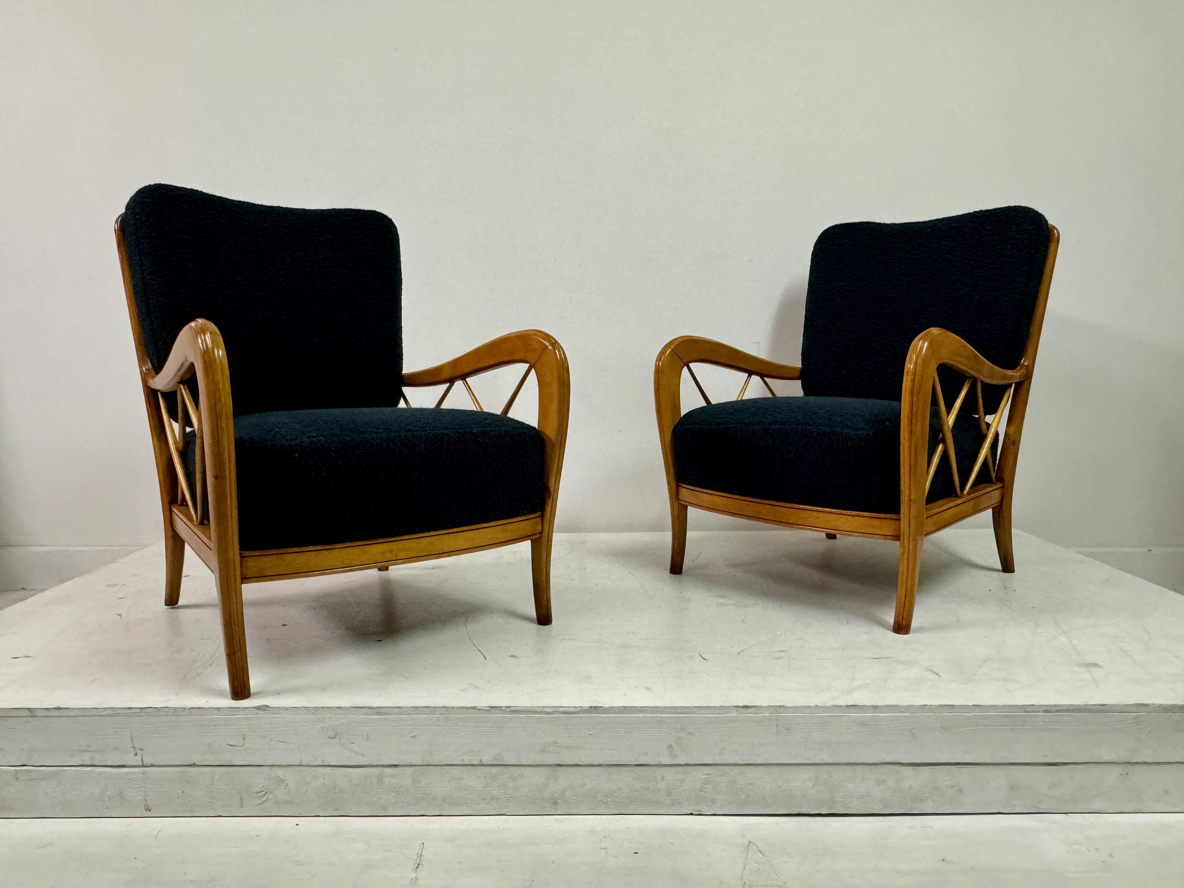 Pair Of 1950s Paolo Buffa Style Armchairs In Boucle For Sale 6