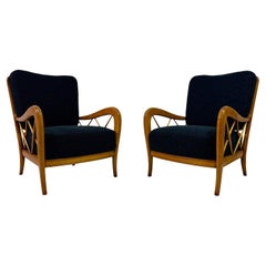 Vintage Pair Of 1950s Paolo Buffa Style Armchairs In Boucle
