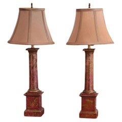 Pair of 1950s Parcel Gilt Column Lamps