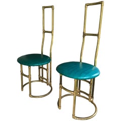 Pair of 1950s Parisian Brass Pipe and Crocodile Skin Side Chairs