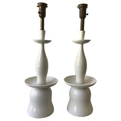 Pair of 1950s Parzinger Style Ceramic White Lamps