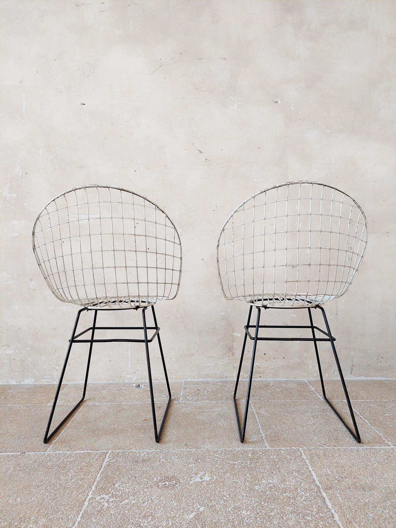 Pair of 1950s Pastoe wire chairs by Cees Braakman and Adriaan Dekker For Sale 3