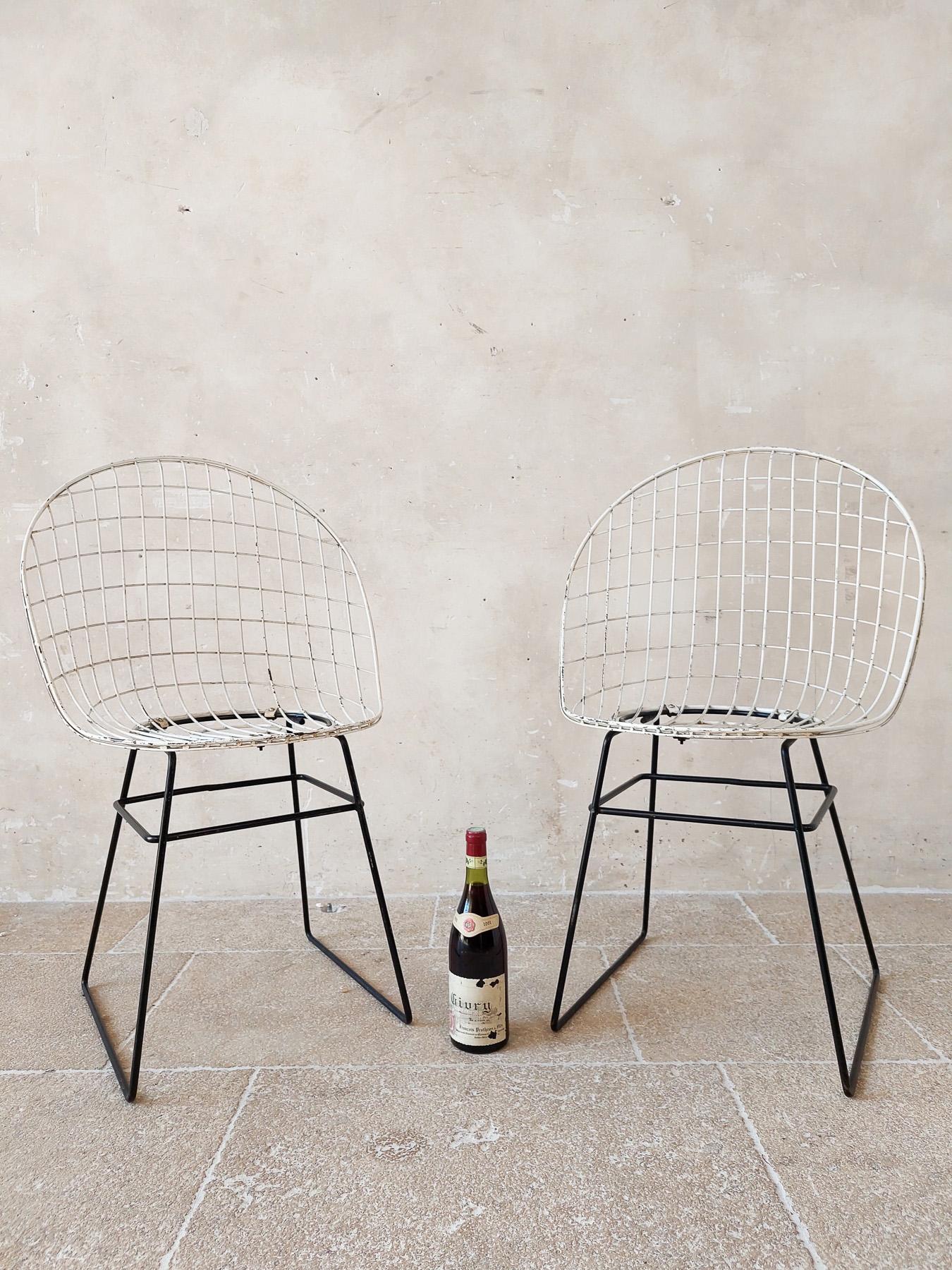 Dutch Pair of 1950s Pastoe wire chairs by Cees Braakman and Adriaan Dekker For Sale