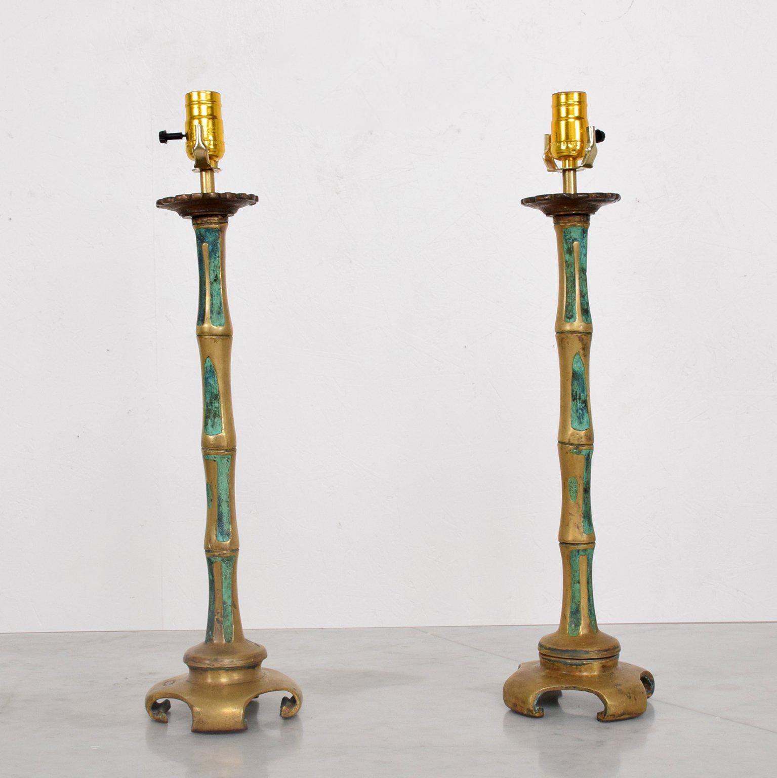 Pair of 1950s Pepe Mendoza Bamboo Faux Table Lamps In Good Condition In Chula Vista, CA