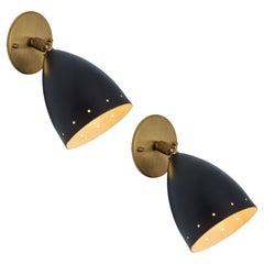 Pair of 1950s Perforated Black Model #26B Sconces by Gino Sarfatti for Arteluce