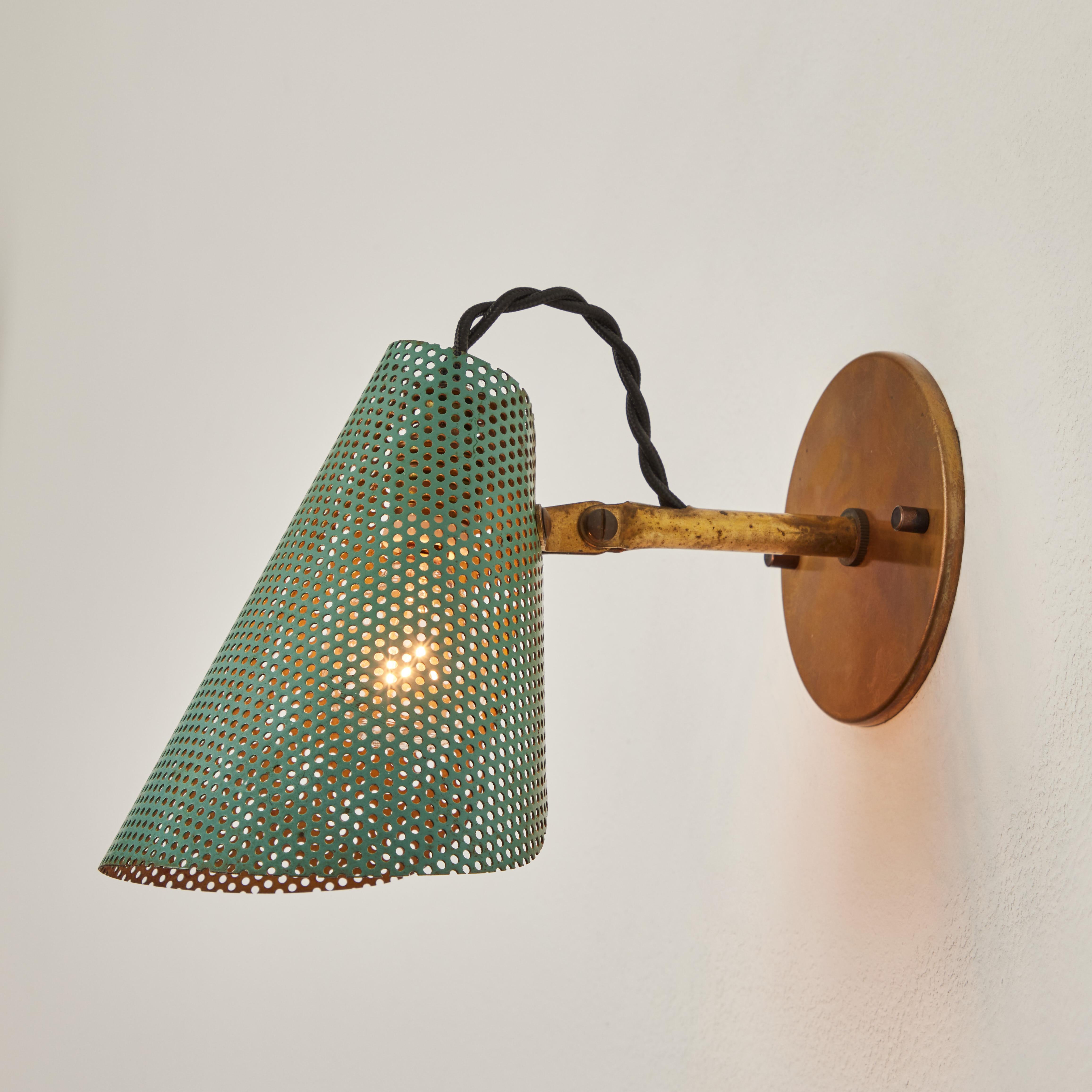 Mid-20th Century Pair of 1950s Perforated Metal & Brass Sconces Attributed to Mathieu Matégot