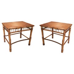 Pair of 1950s Philippine Woven Bamboo Side Tables