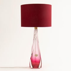 Pair of 1950s Pink Belgian Val St Lambert Crystal Table Lamps Inc Shades