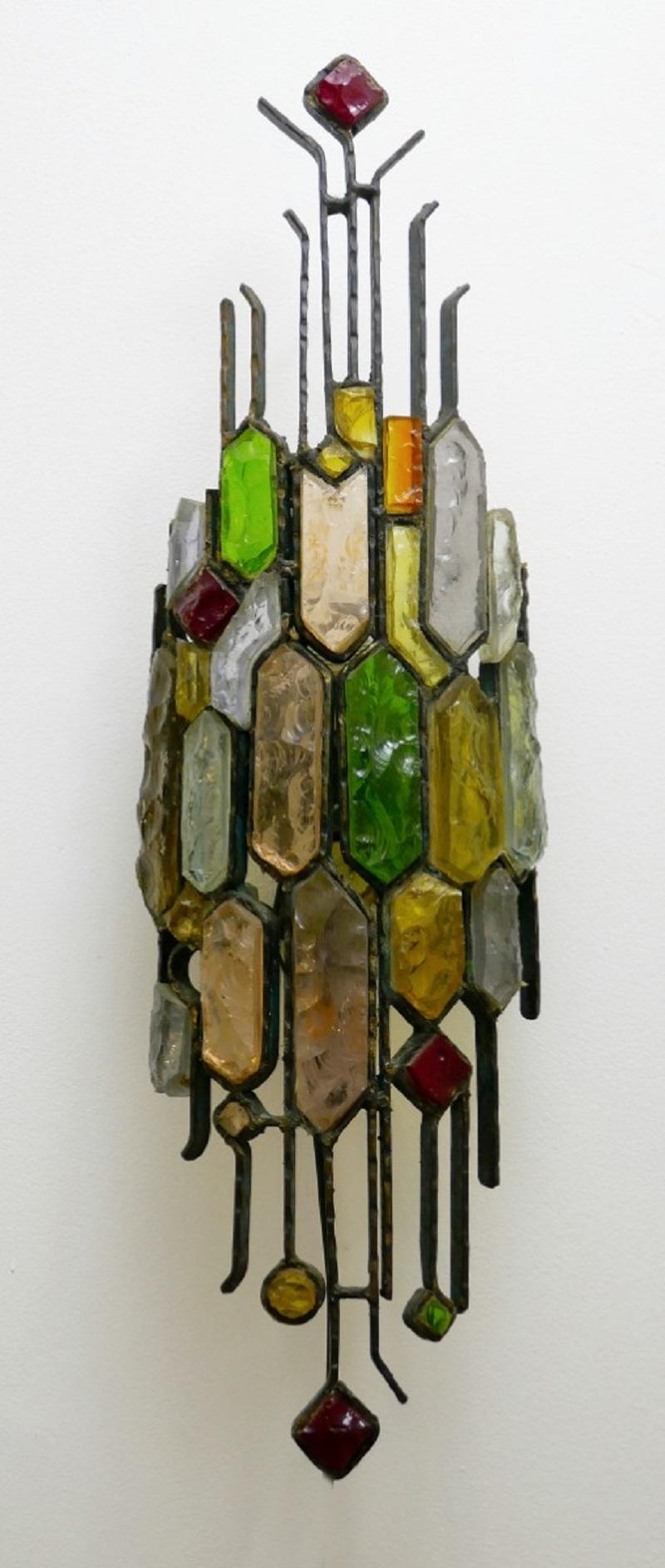 Glass Pair of 1950s Poliarte Sculptural Wall Lights, Italy