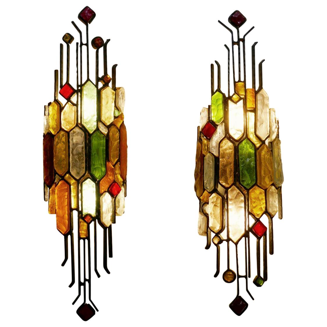 Pair of 1950s Poliarte Sculptural Wall Lights, Italy