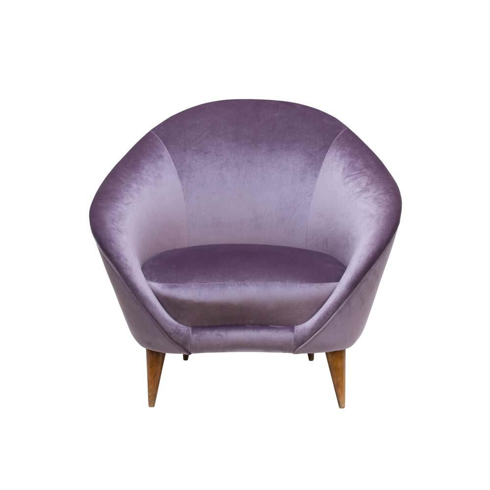 Mid-Century Modern Pair of 1950s Purple Color Italian Curved Back Armchairs by Federico Munari