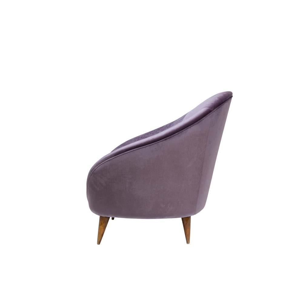 Mid-20th Century Pair of 1950s Purple Color Italian Curved Back Armchairs by Federico Munari