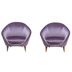 Pair of 1950s Purple Color Italian Curved Back Armchairs by Federico Munari