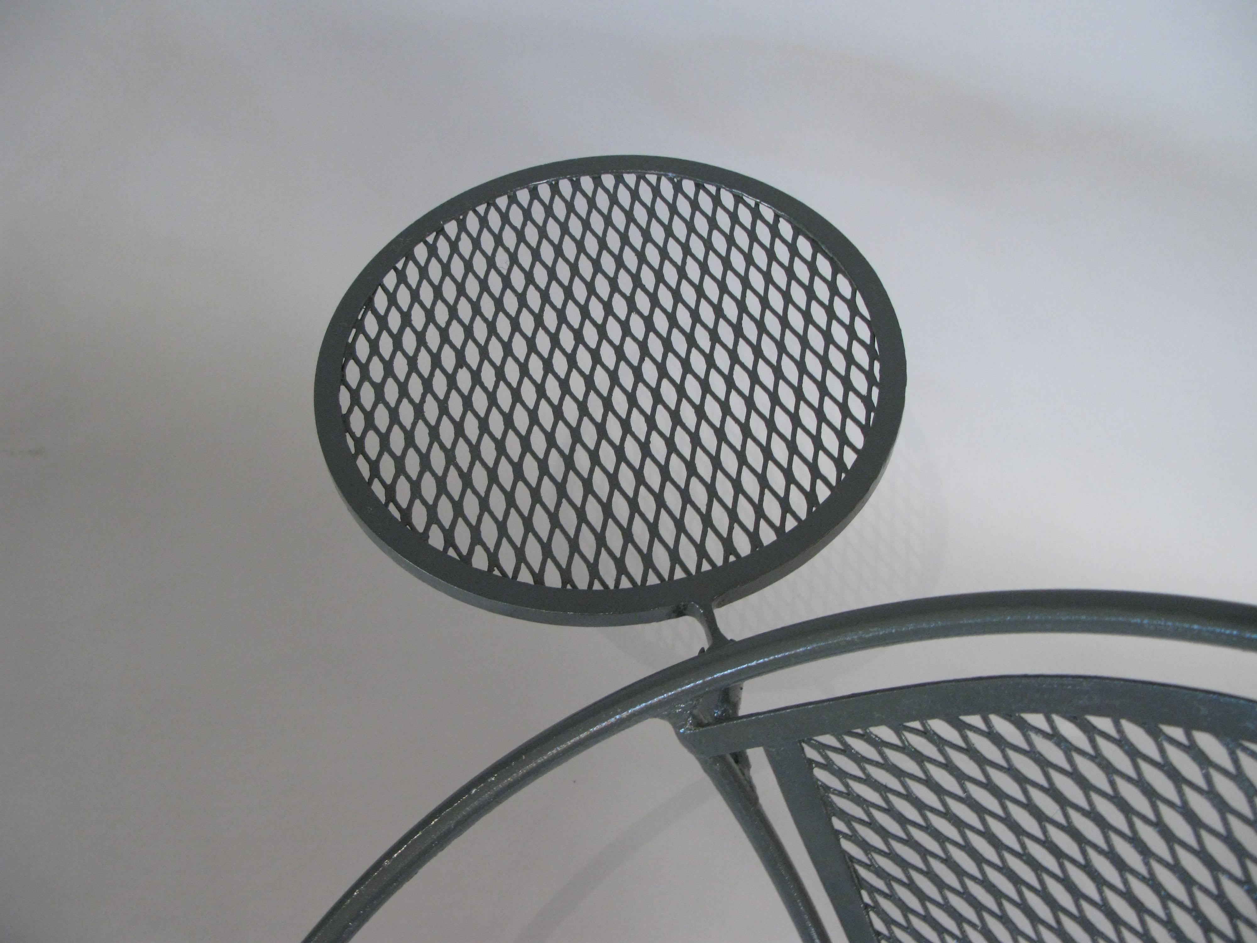 Wrought Iron Pair of 1950s Radar Lounge Chairs with Ottoman by Salterini