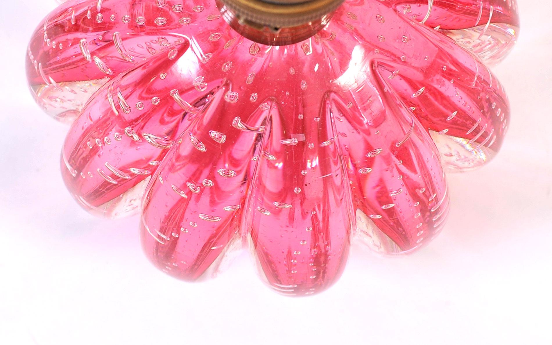 Italian Pair of 1950s Raspberry Pink Murano Ball Lamps