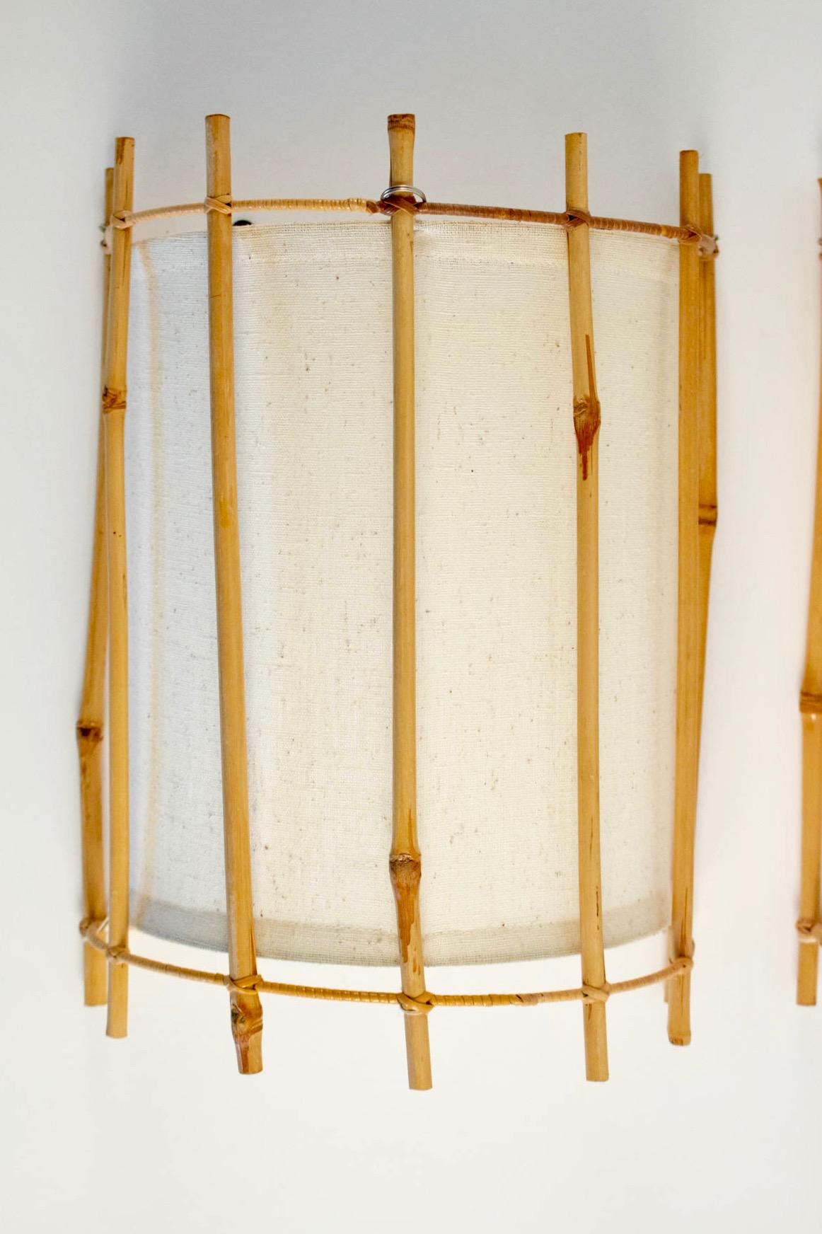Pair of 1950s Rattan Sconces by Louis Sognot In Good Condition In Saint-Ouen, FR