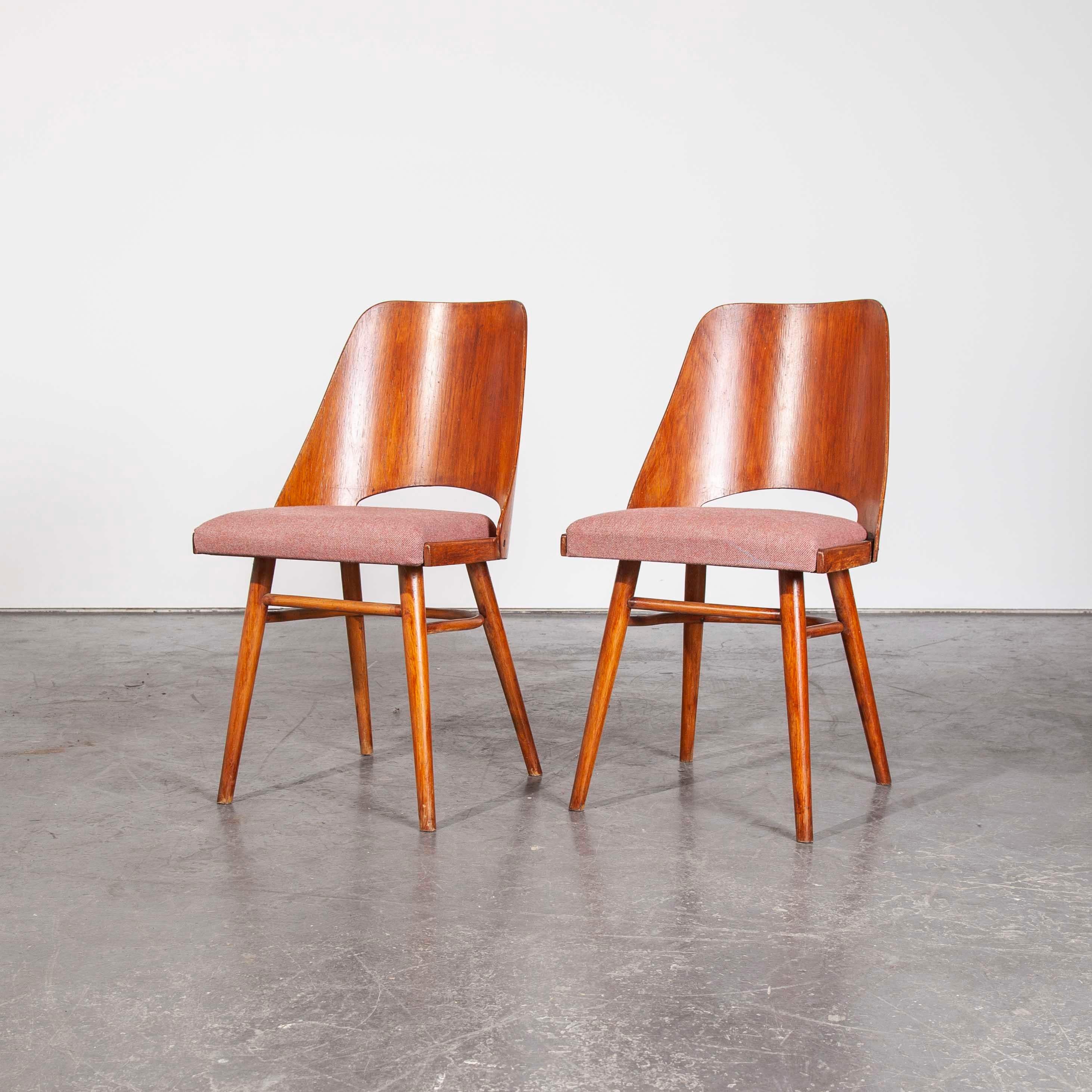 Czech Pair of 1950s Re- Upholstered Thon Dining Chairs, Radomir Hoffman