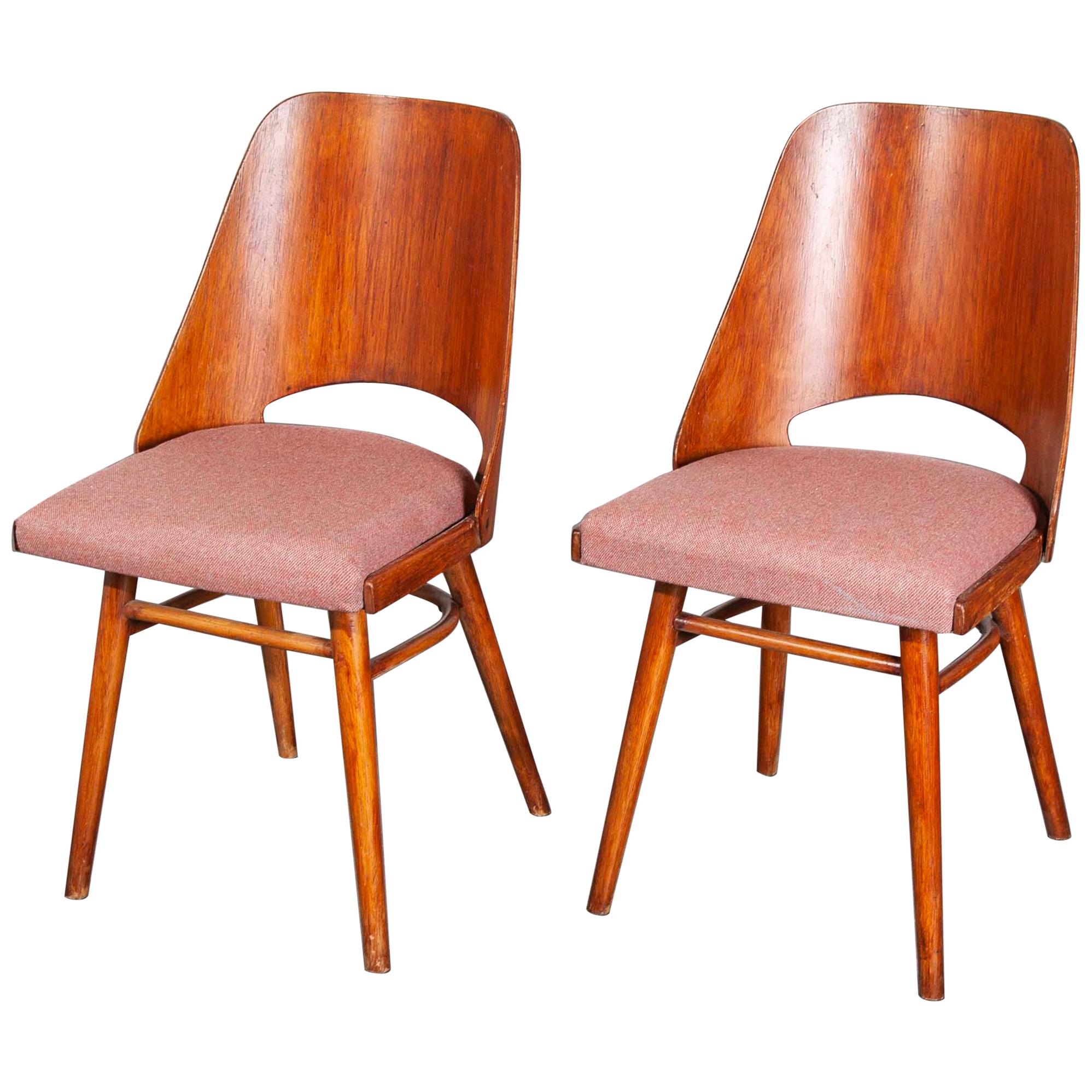 Pair of 1950s Re- Upholstered Thon Dining Chairs, Radomir Hoffman