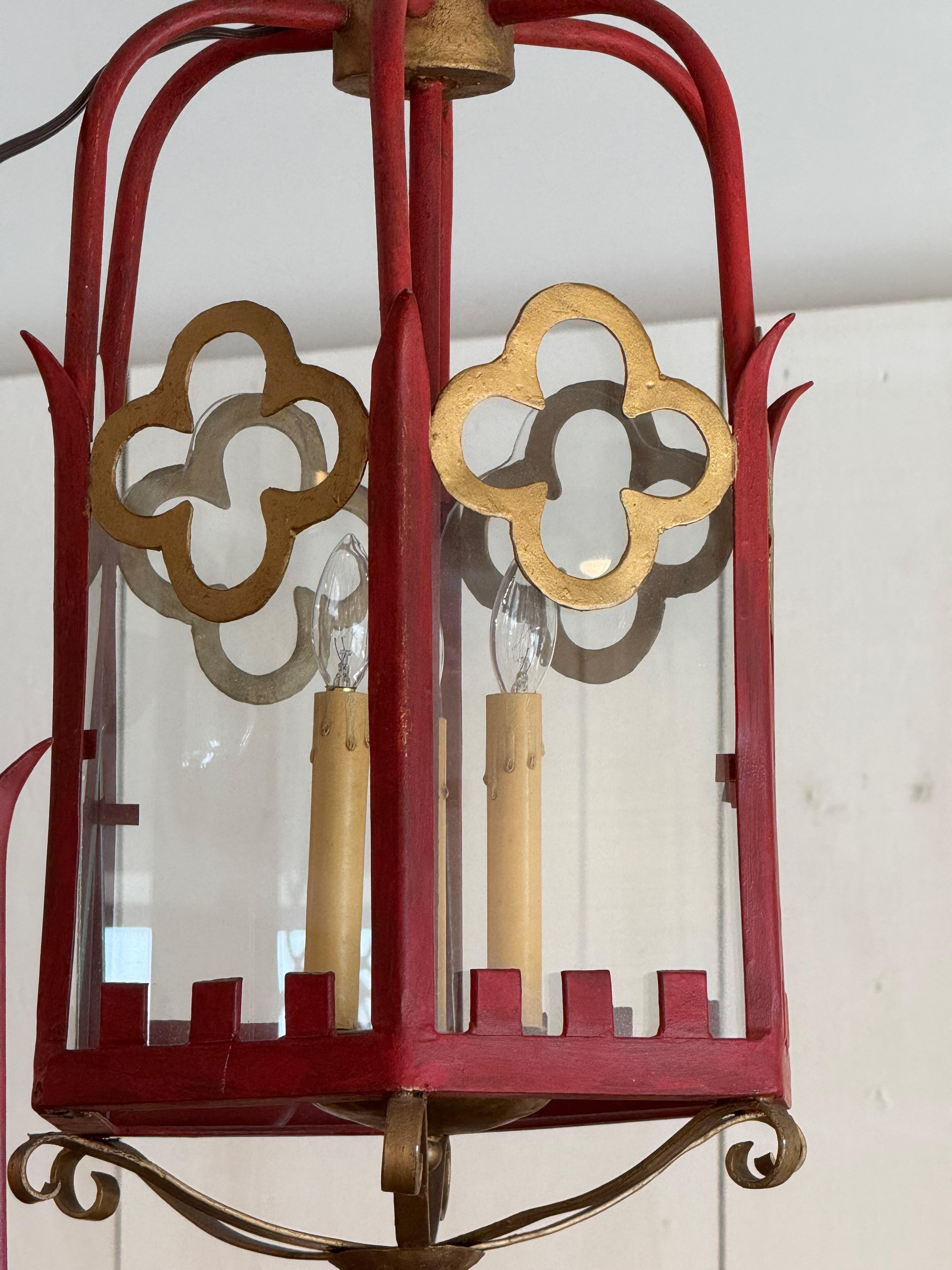 Pair of 1950s Red Metal Lanterns For Sale 2