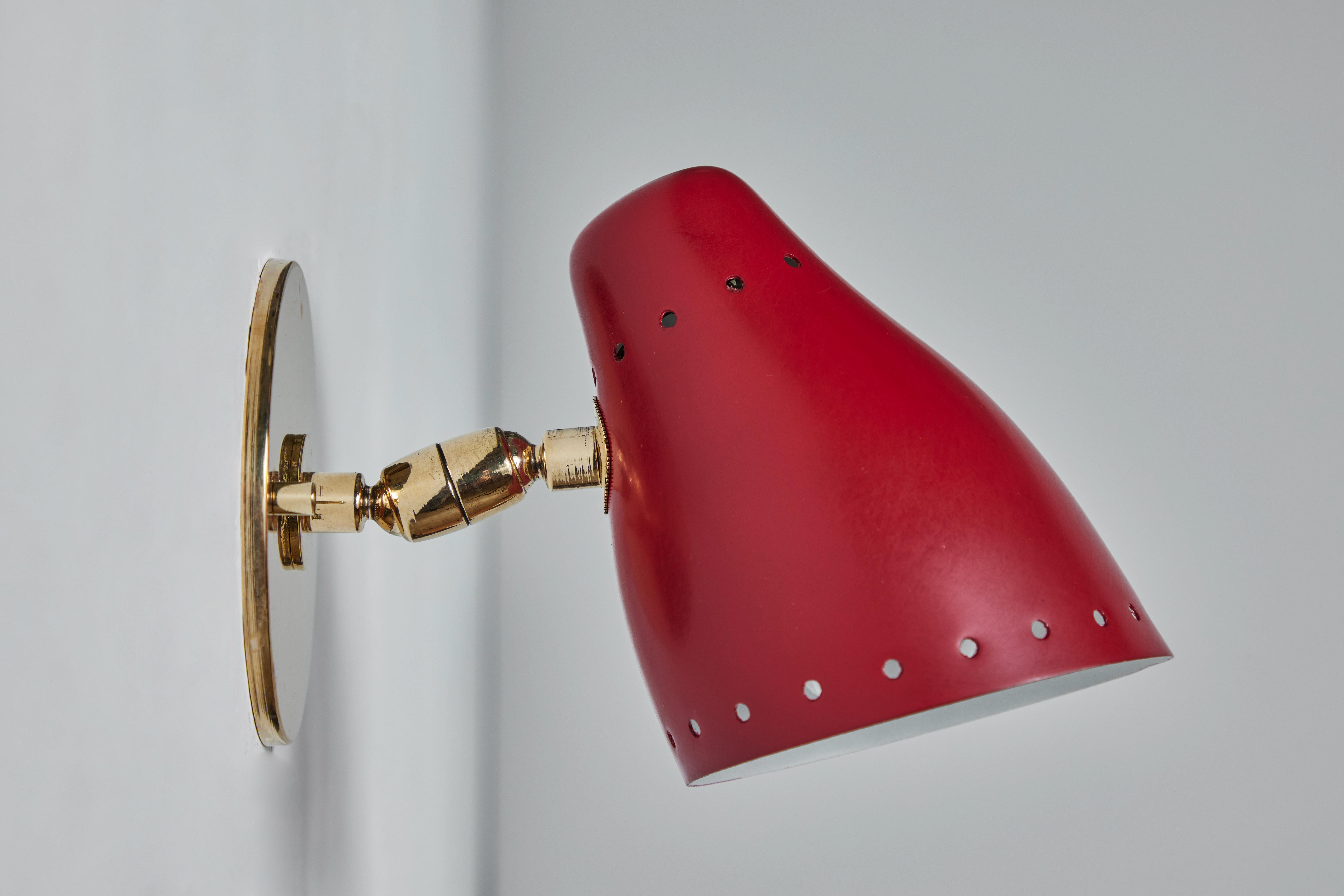 Pair of 1950s Red Perforated Sconces Attributed to Jacques Biny 2