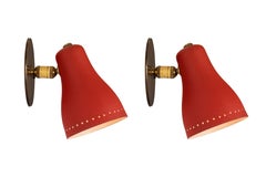 Pair of 1950s Red Perforated Sconces Attributed to Jacques Biny