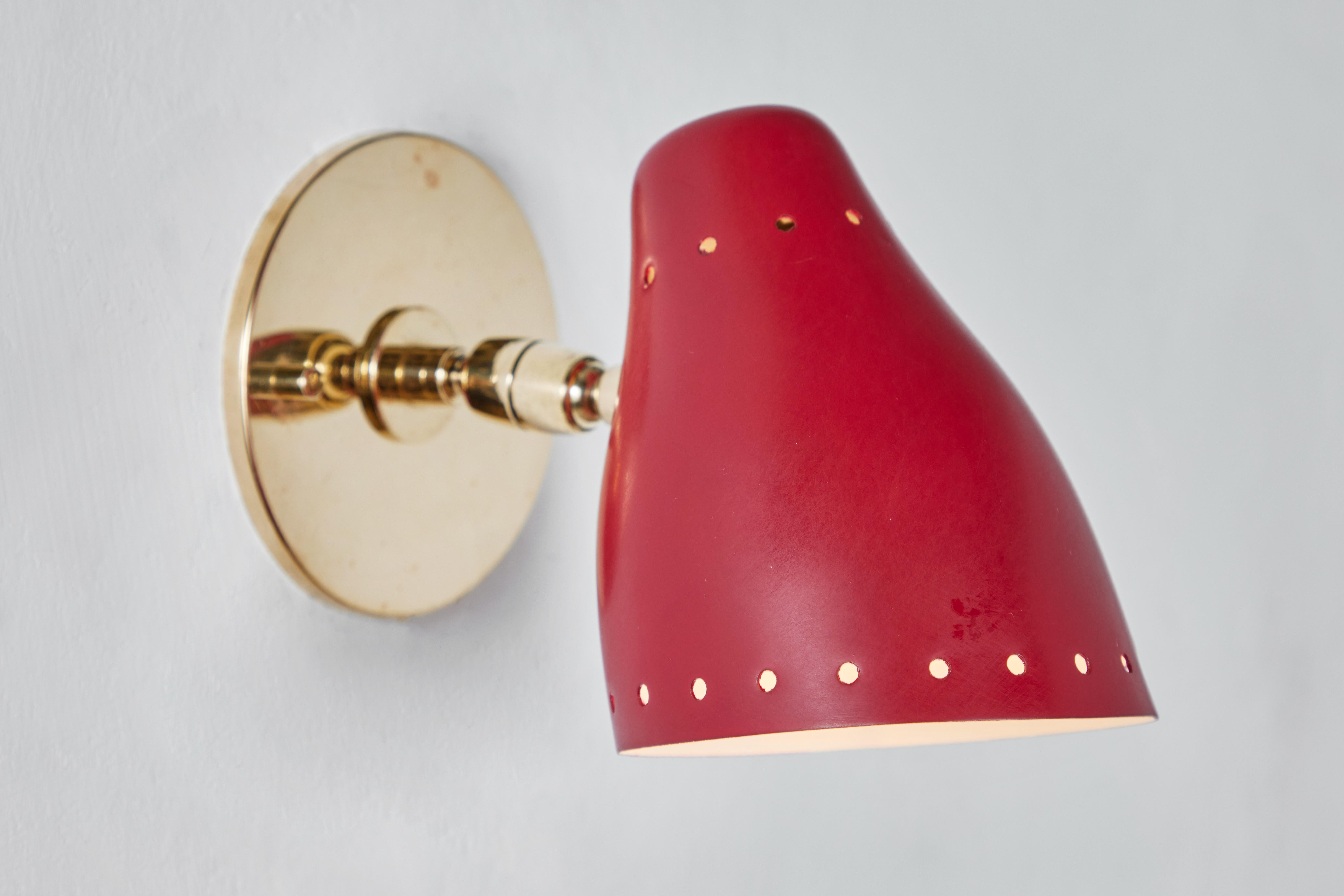 Mid-Century Modern Pair of 1950s Red Perforated Sconces Attributed to Jacques Biny