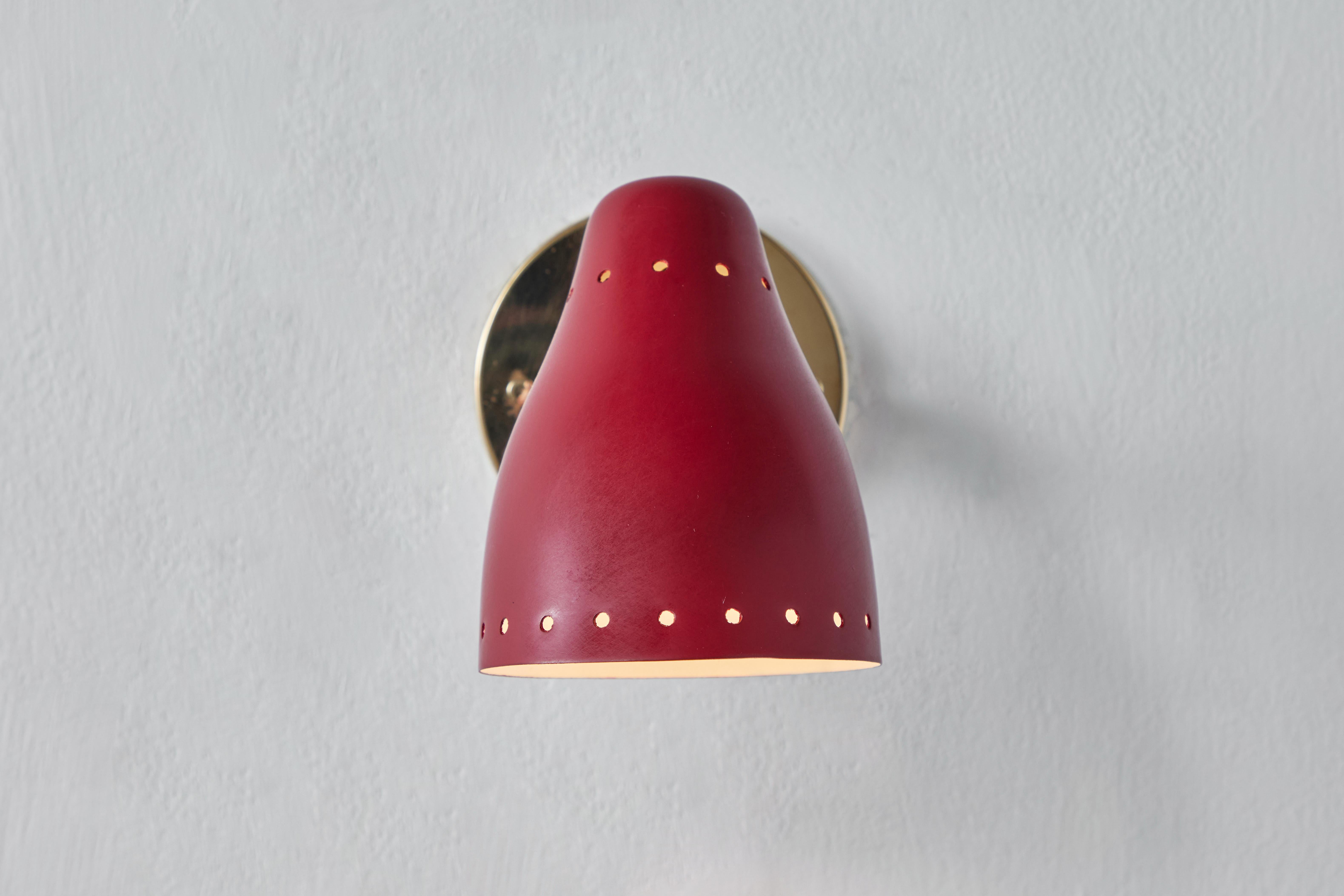 Mid-20th Century Pair of 1950s Red Perforated Sconces Attributed to Jacques Biny