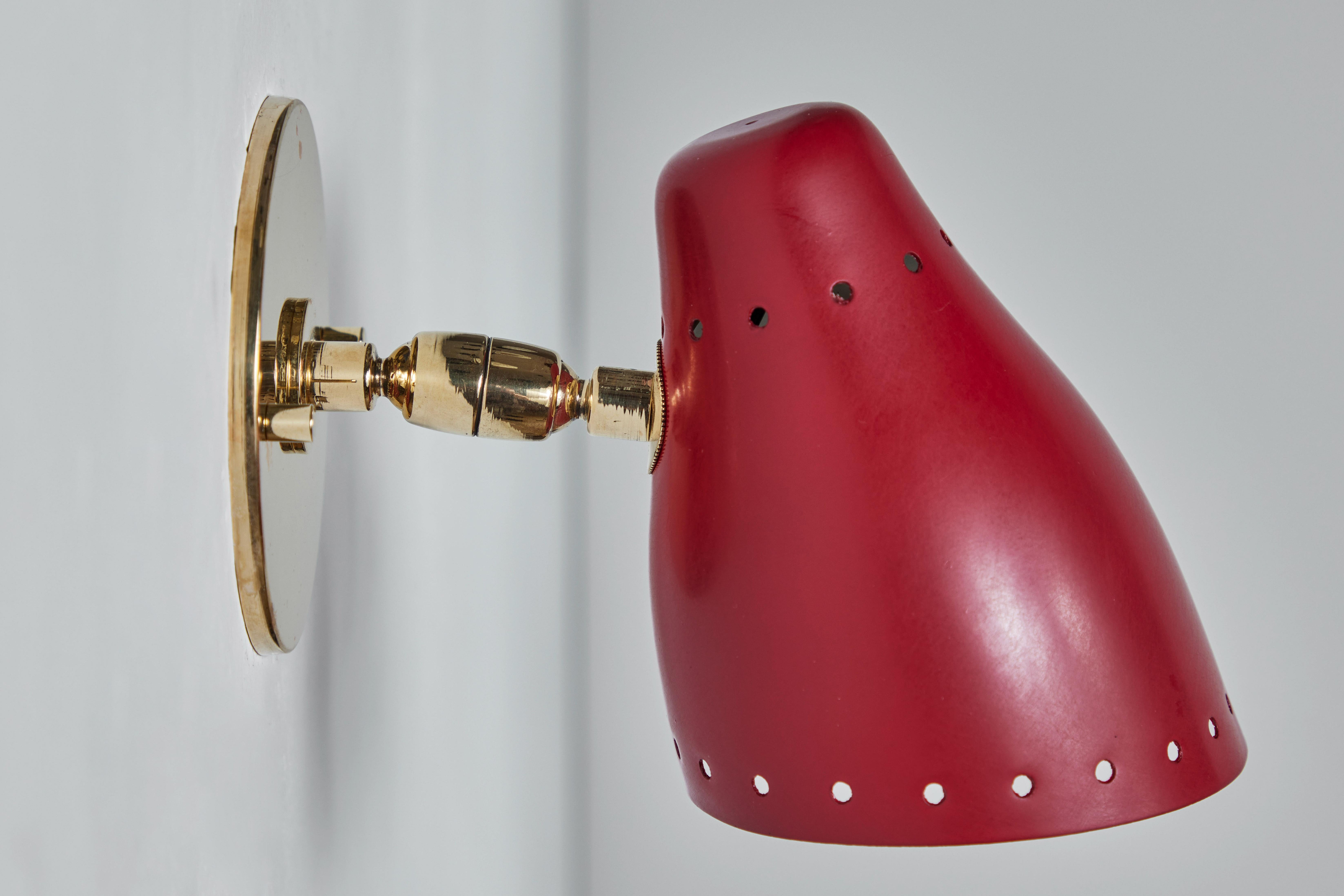 Pair of 1950s Red Perforated Sconces Attributed to Jacques Biny 1