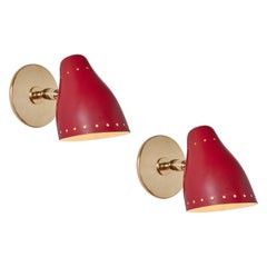 Pair of 1950s Red Perforated Sconces Attributed to Jacques Biny