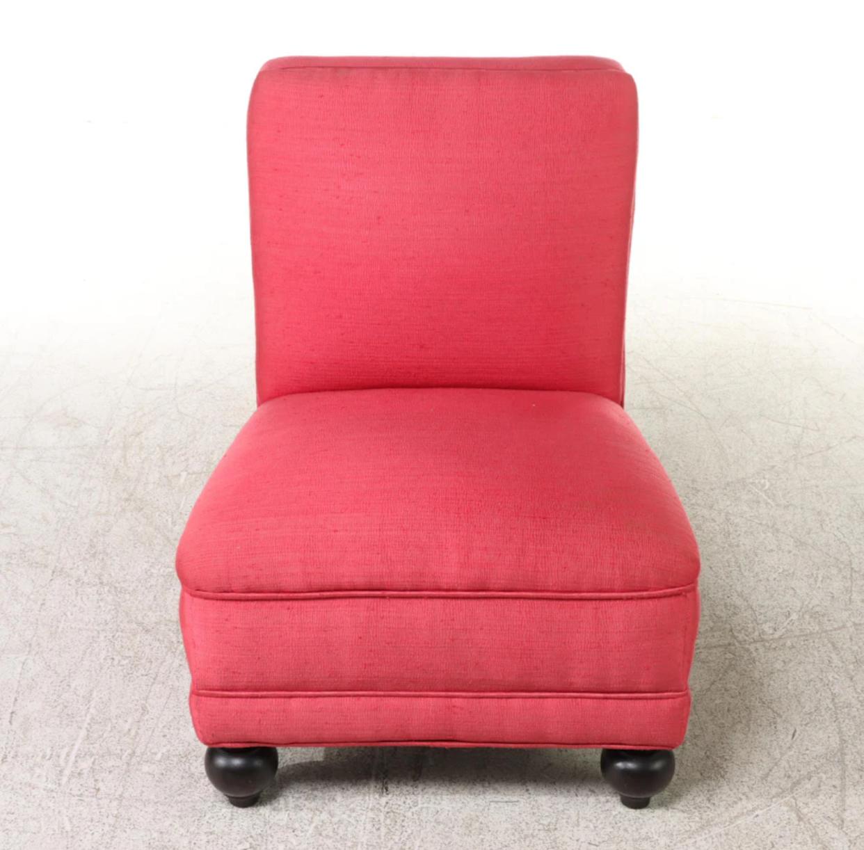Mid-Century Modern Pair of 1950s Red Silk and Linen Blend Custom Upholstered Slipper Chairs