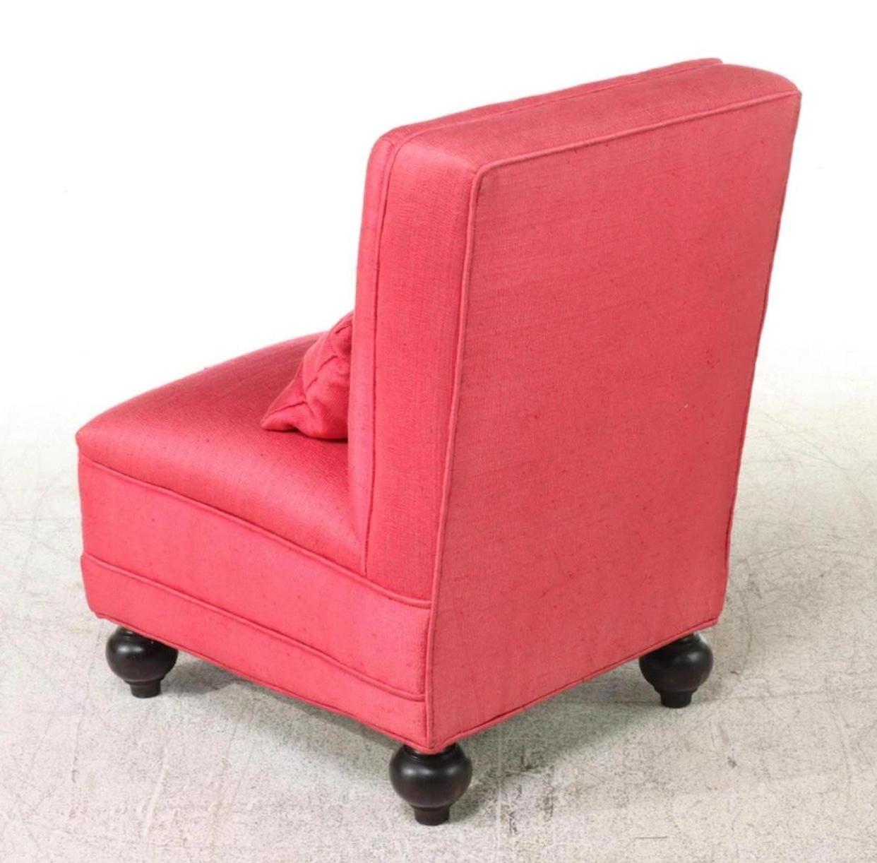 American Pair of 1950s Red Silk and Linen Blend Custom Upholstered Slipper Chairs