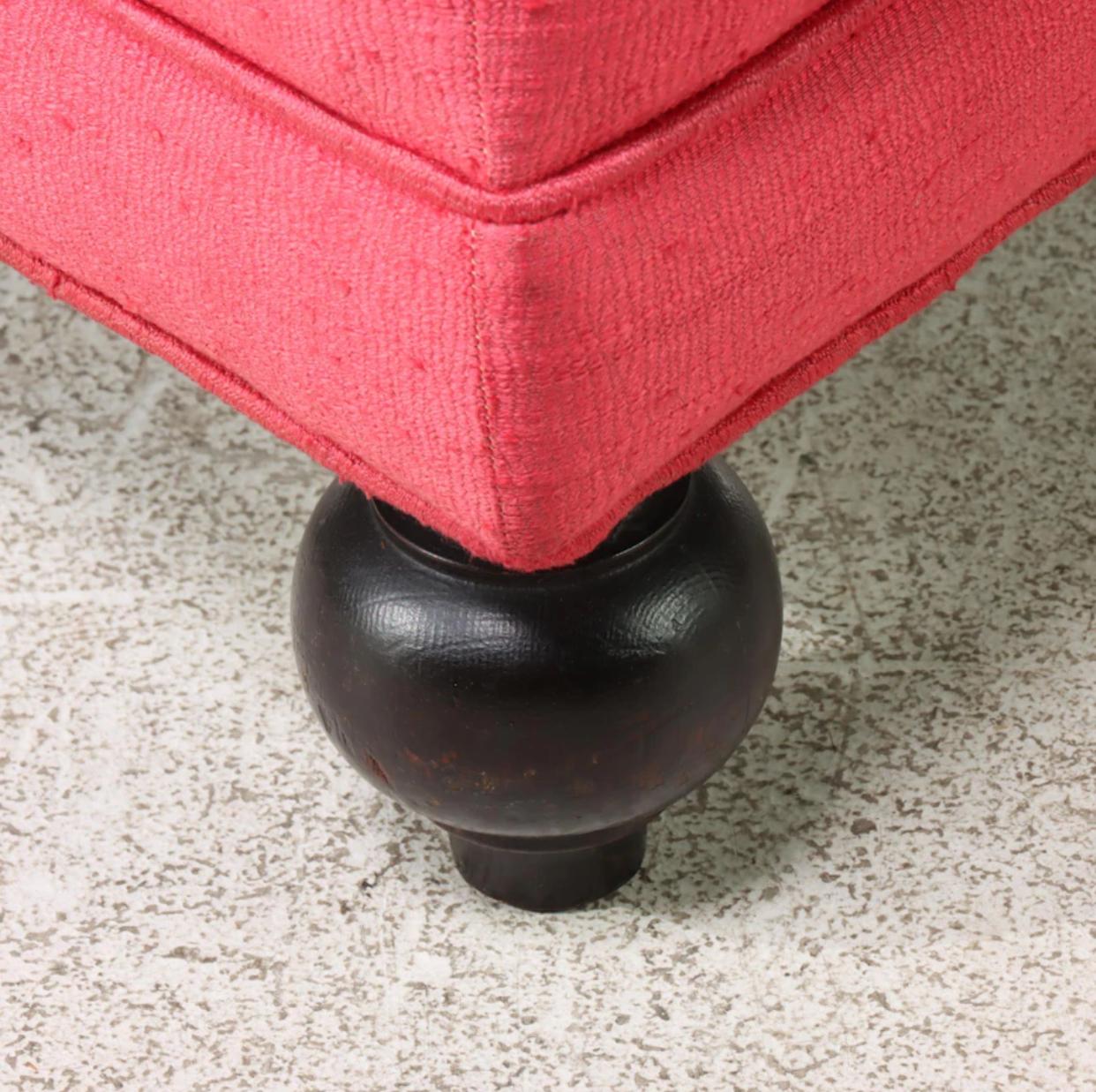 Pair of 1950s Red Silk and Linen Blend Custom Upholstered Slipper Chairs  In Good Condition For Sale In Chicago, IL