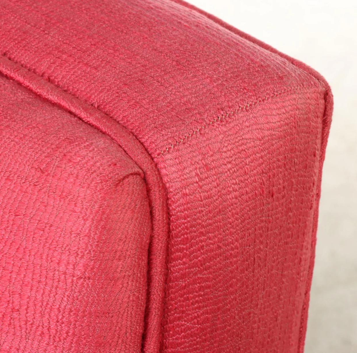 Mid-20th Century Pair of 1950s Red Silk and Linen Blend Custom Upholstered Slipper Chairs
