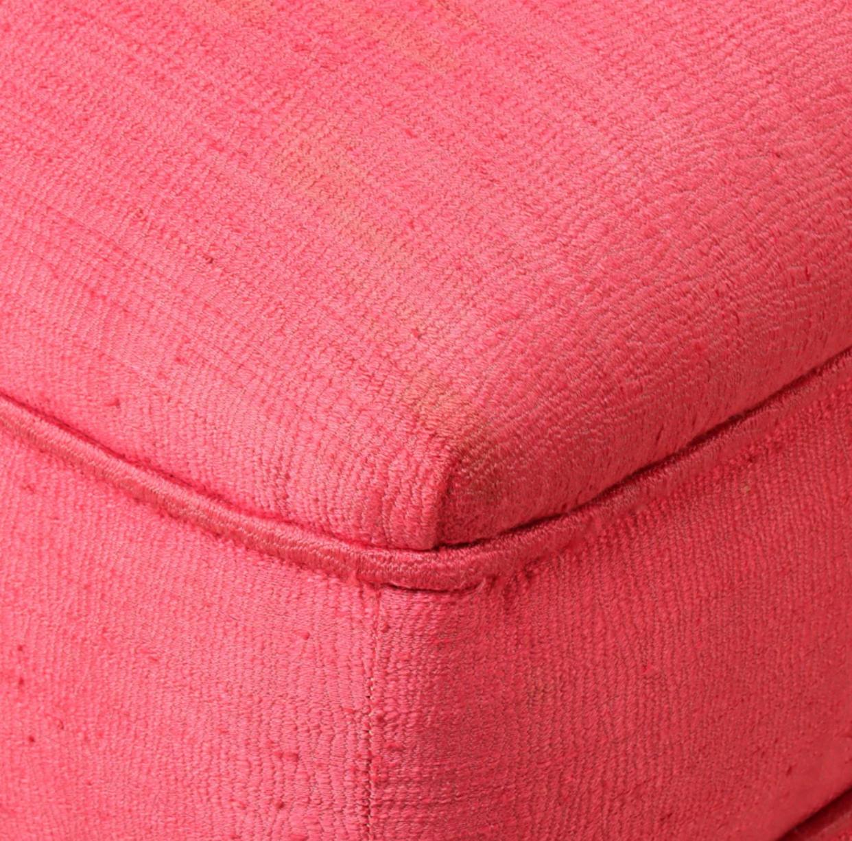 Upholstery Pair of 1950s Red Silk and Linen Blend Custom Upholstered Slipper Chairs
