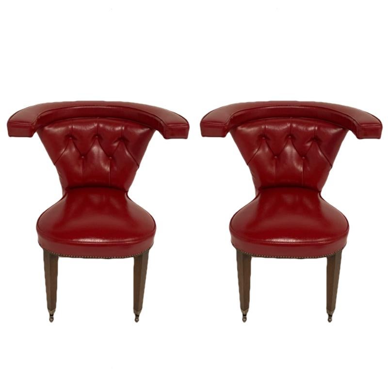 American Pair of 1950s Red Tufted Sculptural Midcentury 