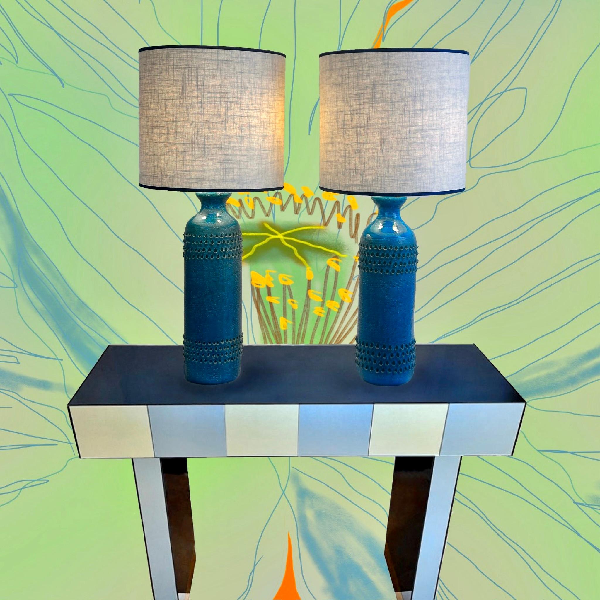 Pair of 1950's Rimini Blue Ceramic Table Lamps by Aldo Londi for Bitossi For Sale 3