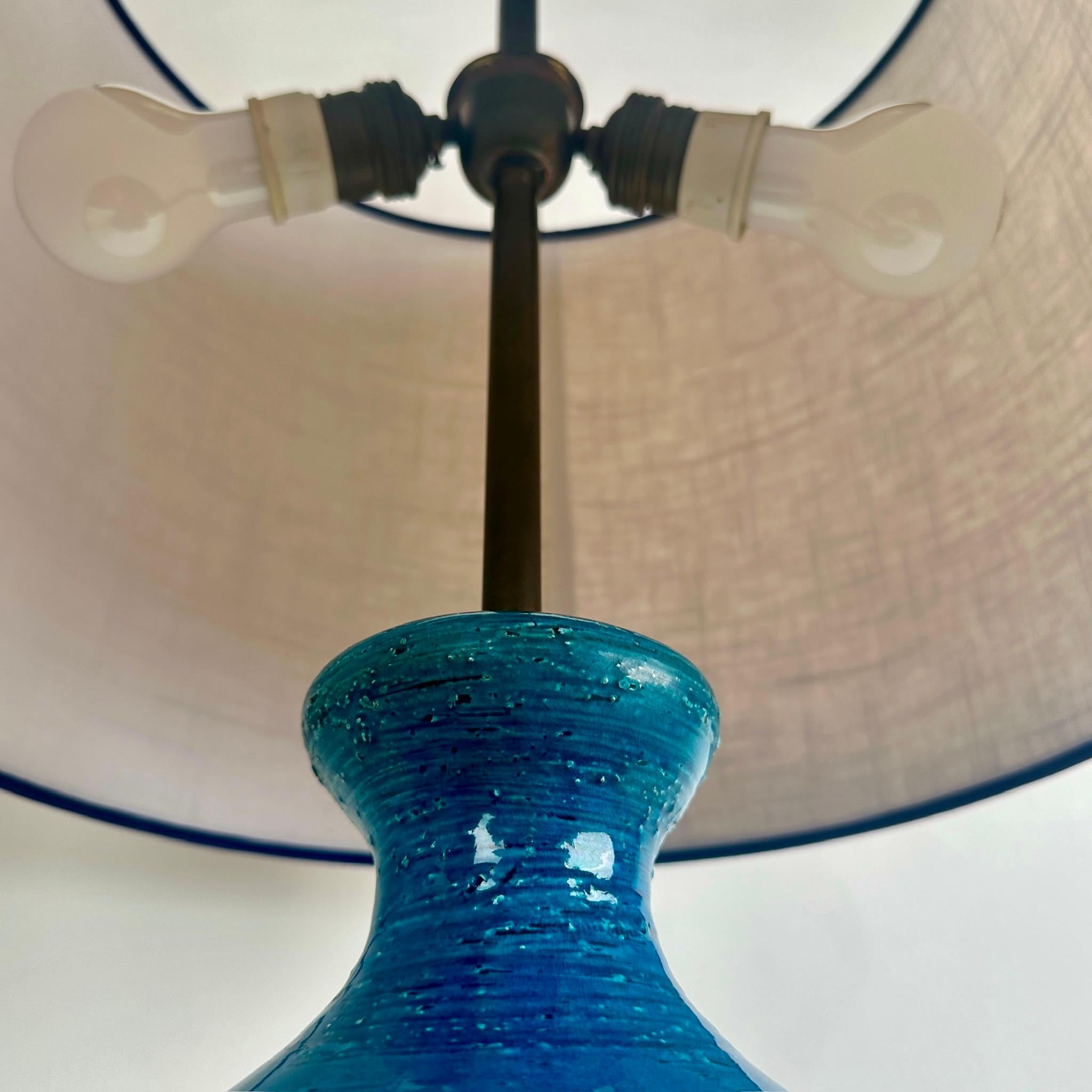 Mid-20th Century Pair of 1950's Rimini Blue Ceramic Table Lamps by Aldo Londi for Bitossi For Sale